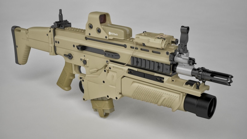 automatic, healthcare and medicine, no people, black, single object, EO Tech, assault rifle, arts culture and entertainment, metal, folding butt, cal 7.62