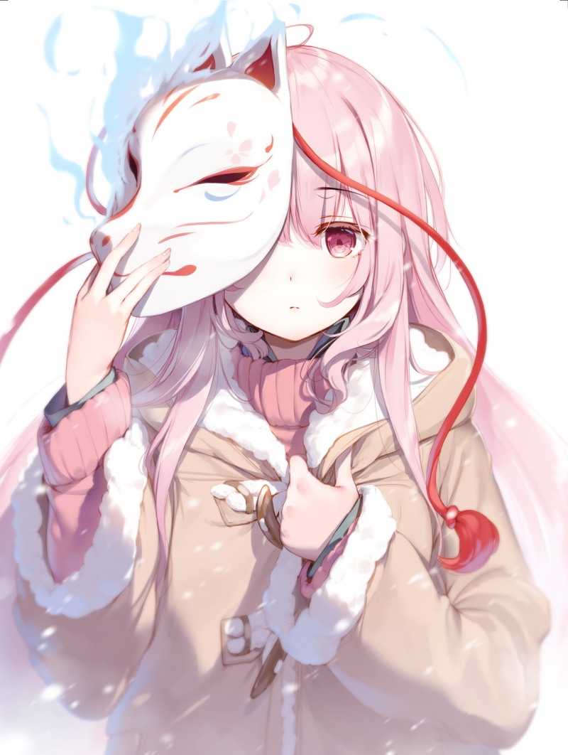ke-ta, pink clothing, 1080P, anime, pink hair, Touhou, coats, white background, women, pink eyes, digital art, artwork, illustration, portrait display