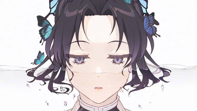 parted lips, butterfly, simple background, Kochou Shinobu, Kimetsu no Yaiba, manga, anime, 1080P, anime girls