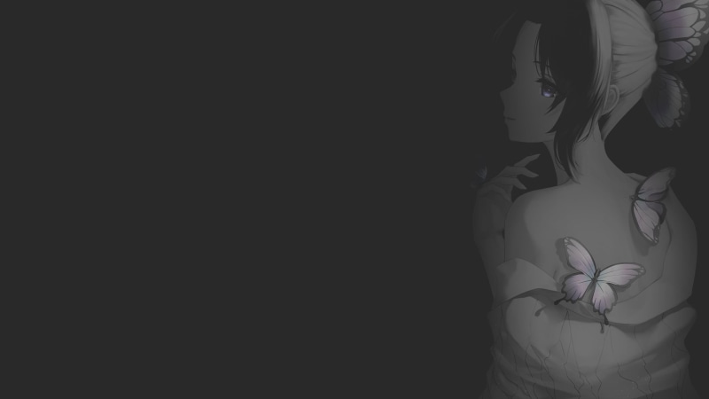 Tooku, anime girls, butterflies, fan art, monochrome, illustration, minimalism, anime, selective coloring, manga, dark background, 1080P, Kimetsu no Yaiba