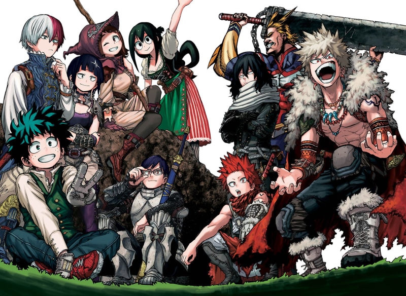 disguise, creativity, digital, mask - disguise, Eijiro Kirishima, Ochaco Uraraka, large group of objects, art and craft, representation, boku, female likeness