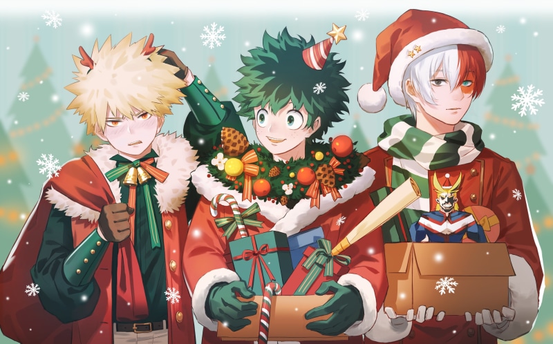 My Hero Academia, Katsuki Bakugou, 2K, Anime, Gift, Snow, Izuku Midoriya, Shoto Todoroki, Christmas