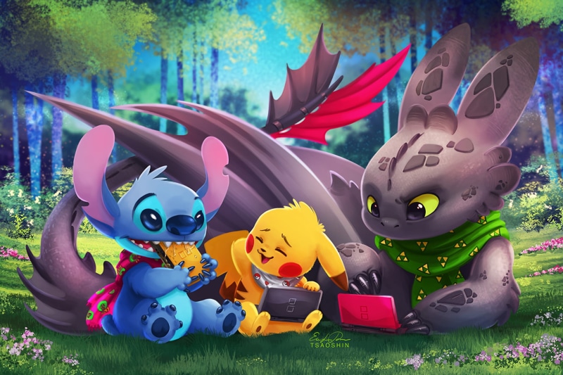 Stitch (Lilo and Stitch), How to Train Your Dragon, Pikachu, Movie, Lilo and Stitch, Crossover, 1080P, Toothless (How to Train Your Dragon), Pokémon