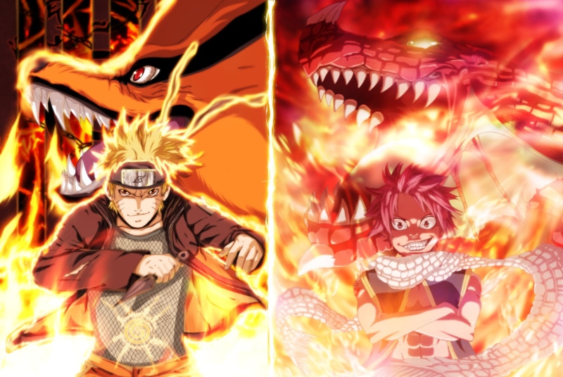 Naruto, Natsu Dragneel, Fairy Tail, 1080P, Igneel (Fairy Tail), Crossover, Kurama (Naruto), Anime, Naruto Uzumaki