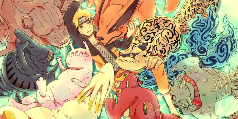 Naruto Uzumaki, men, Naruto, mural, Anime, full frame, cartoon, craft, ornate, Kurama (Naruto), illustration, 1080P, vector, outdoors, art and craft