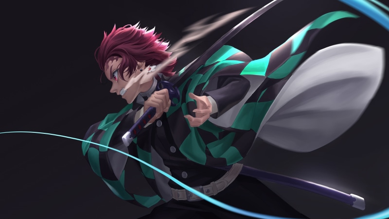 anime, Demon Slayer: Kimetsu no Yaiba, sword, Tanjiro Kamado, 4K, Kimetsu no Yaiba, redhead