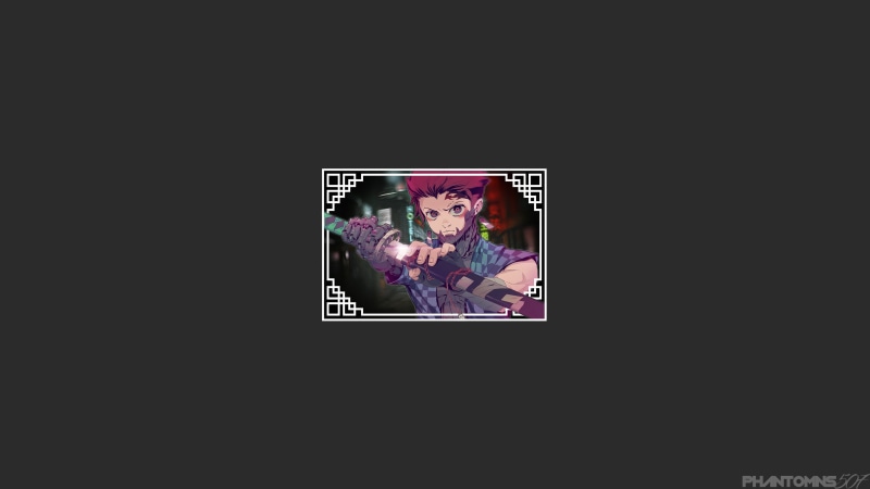Kimetsu no Yaiba, minimalism, cyber, 4K, anime boys, Tanjiro Kamado, cyberpunk