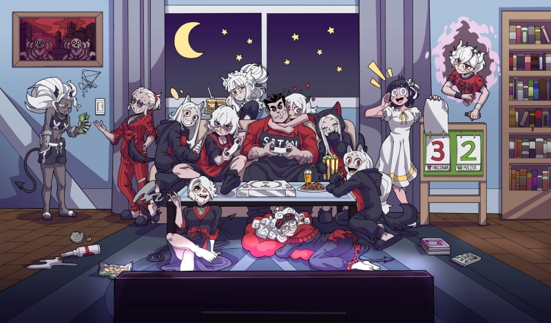Helltaker, Zdrada (Helltaker), video game art, Cerberus (Helltaker), Pandemonica (Helltaker), Lucifer (Helltaker), Modeus (Helltaker), Azazel (Helltaker)