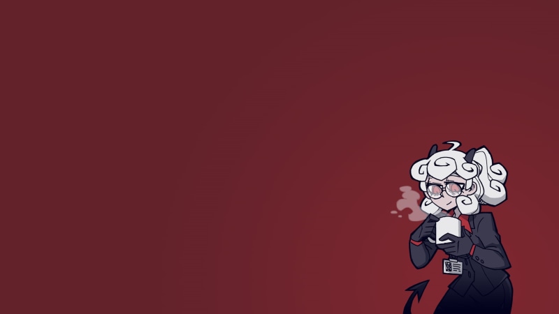 demon girl, drink, business suit, gloves, Helltaker, red eyes, anime girls, demon girls, demon horns, anime, glasses, tail, 1080P, blond hair, simple background