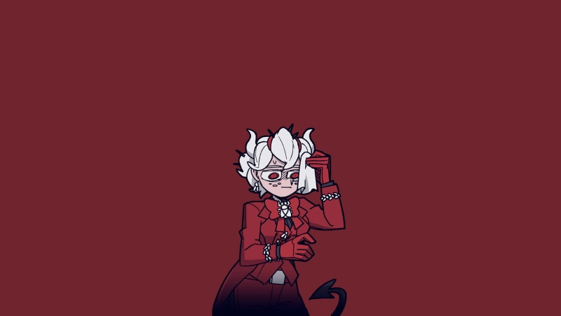 red background, anime, dress, white hair, demon girl, Helltaker, gloves, tail, 1080P, simple background, red dress, anime girls, red eyes, demon girls