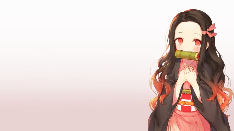 brunette, looking at viewer, fan art, artwork, Kamado Nezuko, long hair, 1080P, gagged, Kimetsu no Yaiba, anime girls, drawing, demon girls, 2D, manga
