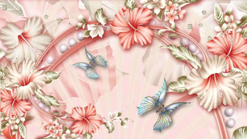 flowers, pink, 3d and abstract, glory, 1080P, summer, fancy, exotic, exquisite, floral, spring, butterfly, morning glory