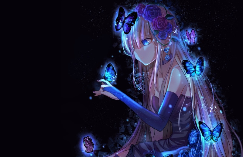 darkness, butterfly, art, anime, 4K, girl