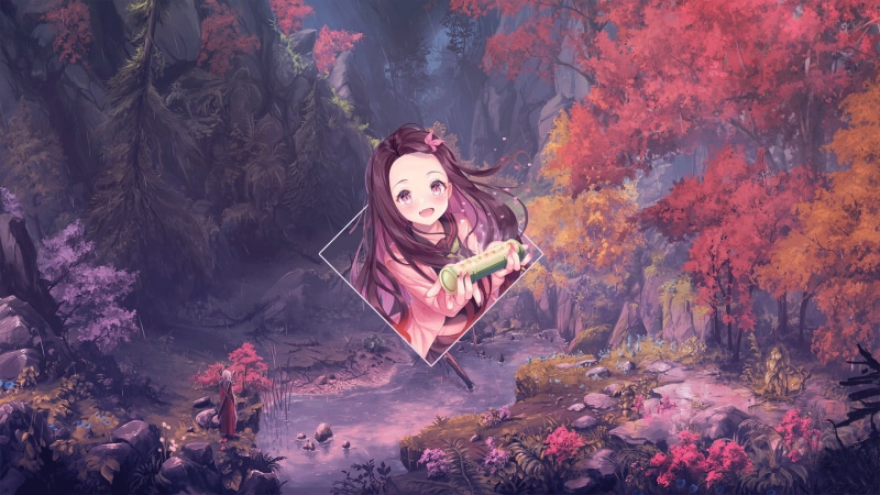 Photoshop, Platinum Conception s, anime girls, picture-in-picture, anime, Kimetsu no Yaiba, digital art, 1080P, Kamado Nezuko