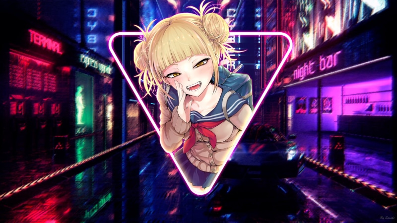 Boku no hero, neon, anime, 1080P, anime girls, Himiko Toga, city