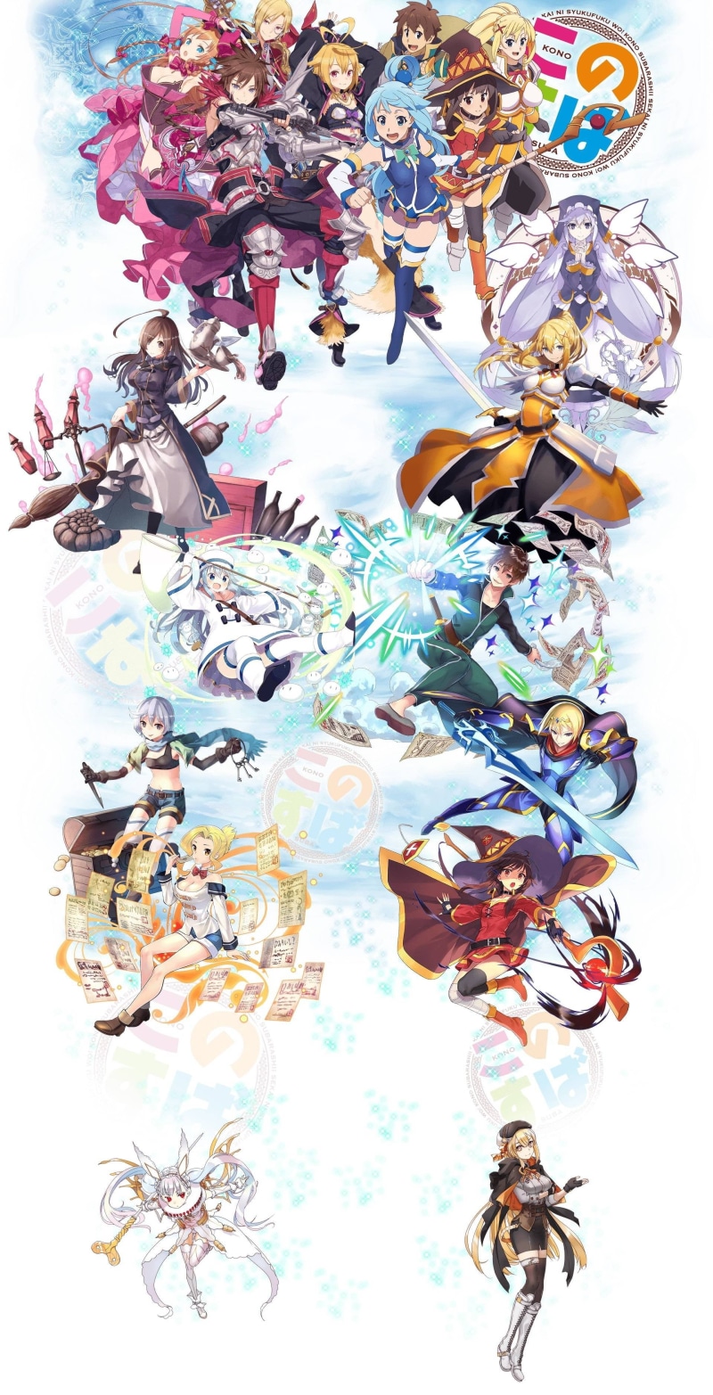 multi colored, studio shot, day, choice, action, excess, directly above, assorted, color, Darkness (KonoSuba), high angle view, figures, close-up, Satō Kazuma (Kono Subarashii Sekai ni Shukufuku wo!)