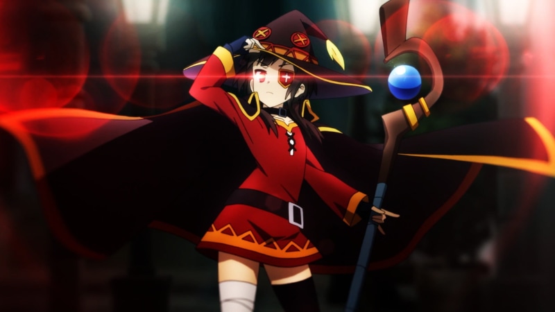 mask, haired, 1080P, anime, costume, stage costume, mask - disguise, arts culture and entertainment, illuminated, illustration, holding, standing, Megumin