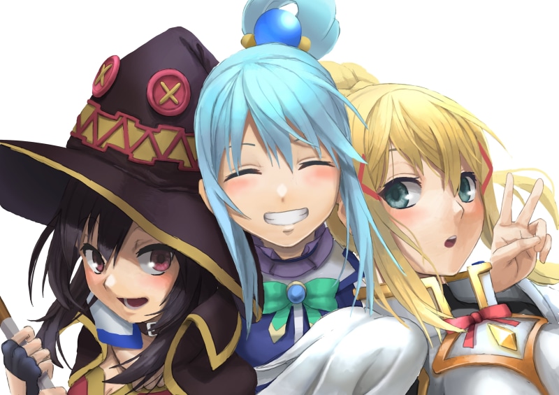 representation, human representation, arts culture and entertainment, Megumin, Aqua (KonoSuba), close-up, still life, anime girls, no people, multi colored