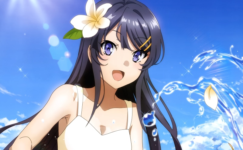 Seishun Buta Yarou wa Bunny Girl Senpai no Yume wo Minai, 5K, Water, Sunshine, Mai Sakurajima, Flower, Anime