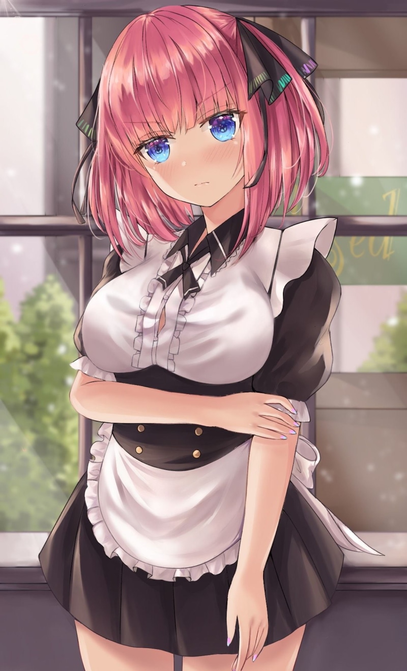 anime girls, Nakano Nino, 5-toubun no Hanayome, maid outfit, blush, 720P