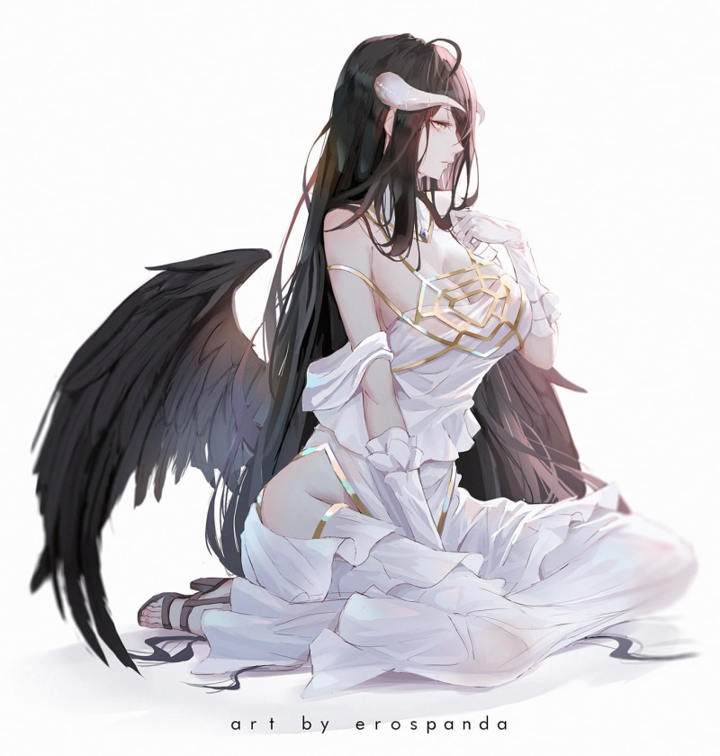 Overlord (anime), simple background, 720P, fan art, anime, anime girls, erospanda, Albedo (OverLord)