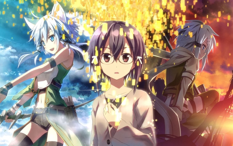 sinon - sword art online, sword, sinon, girl, art, anime, 1080P, three, online, 1920x1200, characters