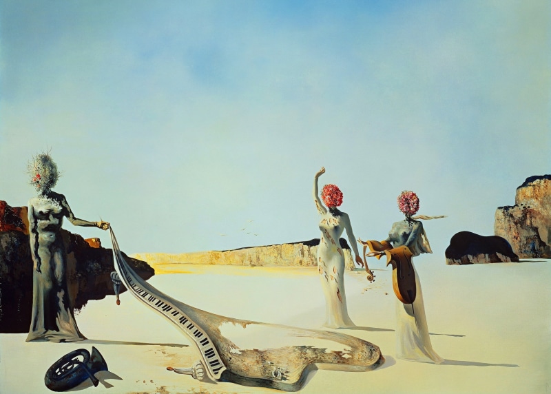 nature, Three Young Surrealist Women, animal, sunlight, sky, sand, day, Salvador Dali, animal themes, land, clear sky, animal wildlife, picture, desert