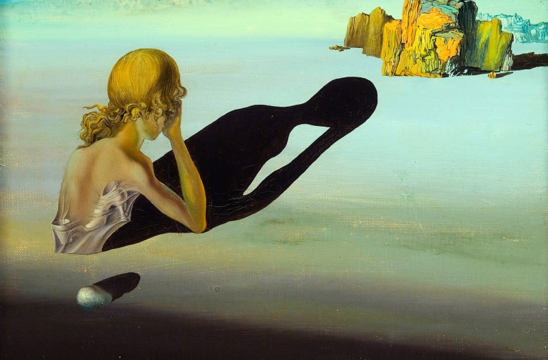 Salvador Dali, picture, Remorse or Sphinx Embedded in the Sand, 2K, shadow, surrealism