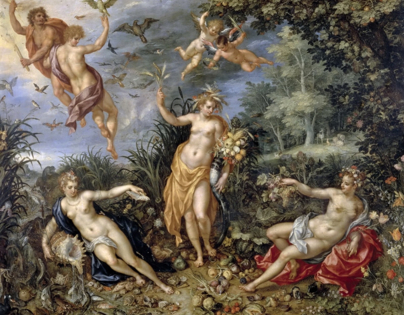 flowers, picture, The Four Elements, mythology, Jan Brueghel the elder, 1080P, genre