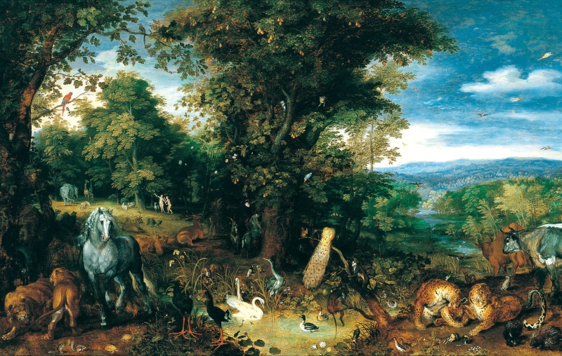 mythology, painting, trees, picture, Jan Brueghel The Elder, Paradise, animals, 1080P, The Garden Of Eden