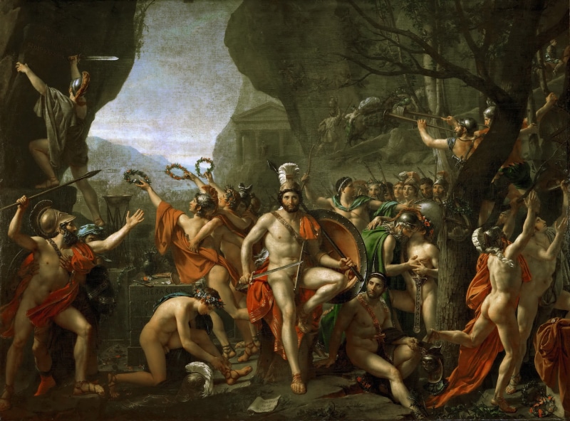 David Jacques-Louis, outdoors, full length, art and craft, spirituality, sword, warriors, men, concepts And Ideas, human representation, army, crowd, fine art painting