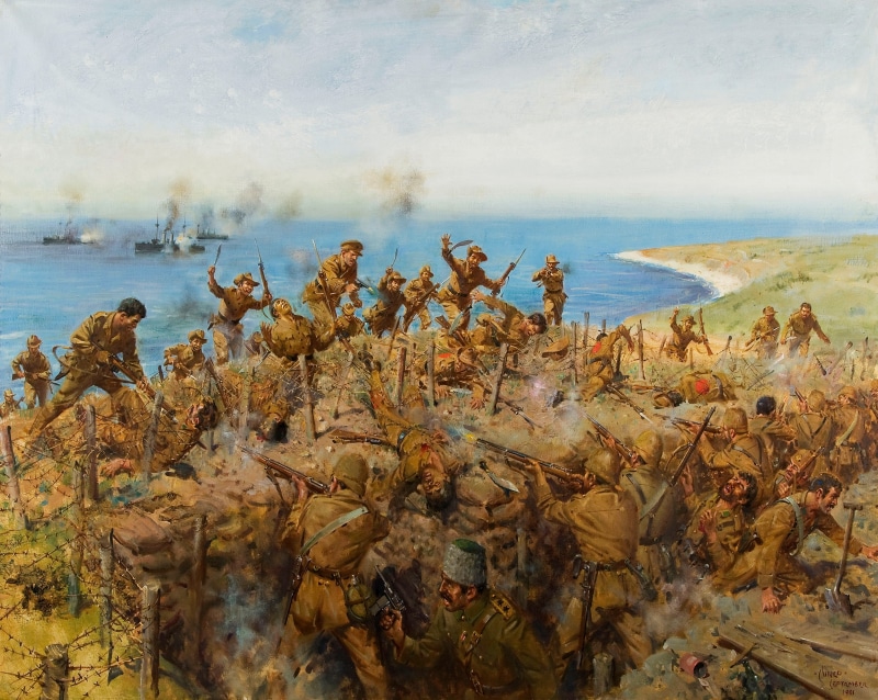 tree, landscape, land, sea, nature, blue, the artist Terence Cuneo, beauty In Nature, no People, andquot;The Battle for Sari Bairandquot;, sky, animal themes
