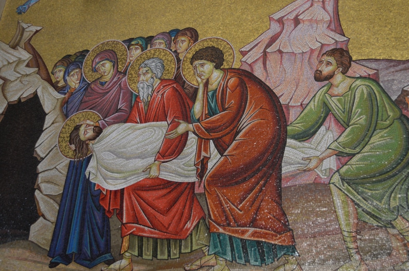 traditional clothing, male likeness, representation, indoors, religion, jesus, holy land, human representation, photo, stations of the cross, art and craft