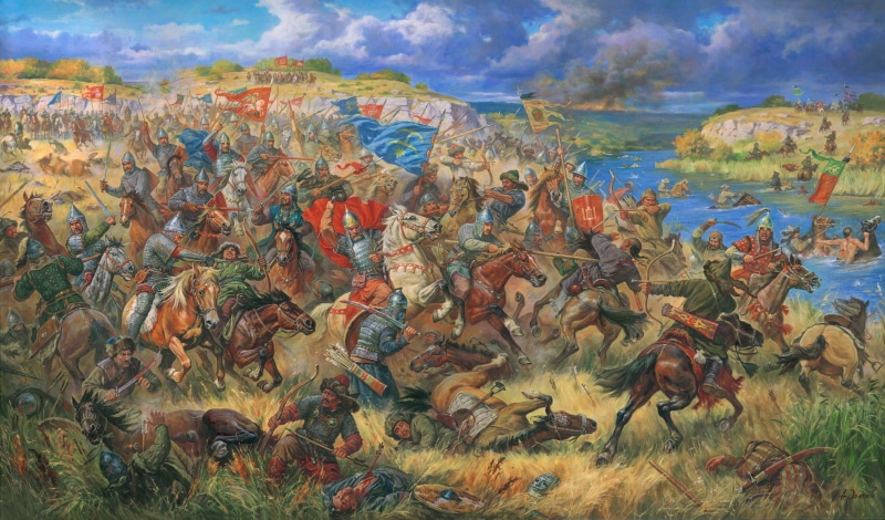 sky, canvas, oil, war, beauty in nature, 1362andquot;, artist A. Orlinov, people, large group of animals, scenics - nature, animals in the wild, 1080P