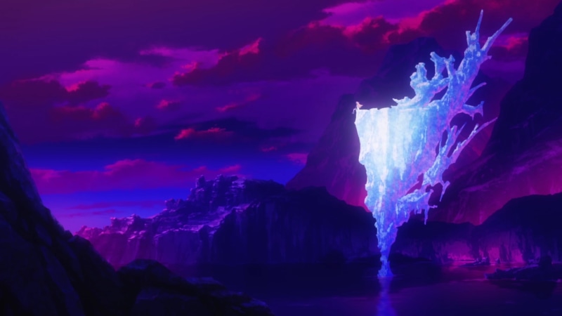 scenics - nature, mountain, rock, blue, sky, dusk, outdoors, beauty in nature, purple, nature, cloud - sky, illuminated, Porter Robinson, water, 2K, illustration