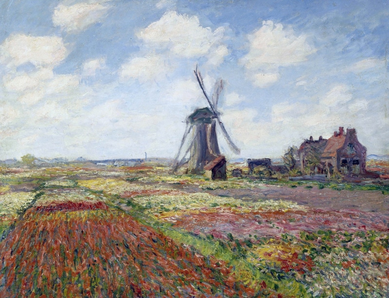 Claude Monet, Tulip fields with Windmill Rijnsburgse, landscape, picture, 1080P