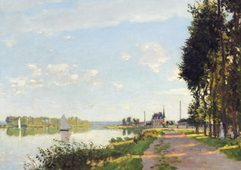 landscape, The walk at Argenteuil, 1080P, sail, river, Claude Monet, boat, picture