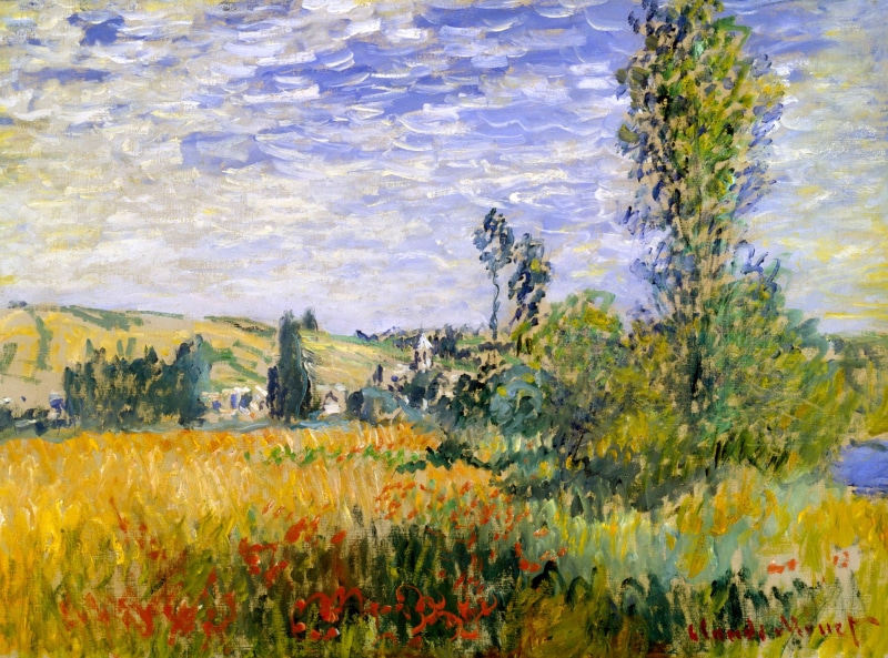 tree, flowers, Claude Monet, picture, 1080P, Landscape at Vétheuil