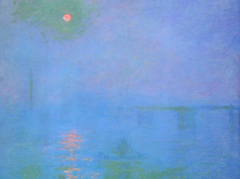 indoors, full frame, landscape, blue, creativity, paintings, multi colored, picture, day, digital composite, Claude Monet, 1080P, Bridge To Charing Cross. Fog on the Thames