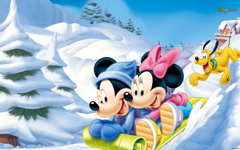 mickey, mouse, snow, luge, minnie, 2K, winter, hd