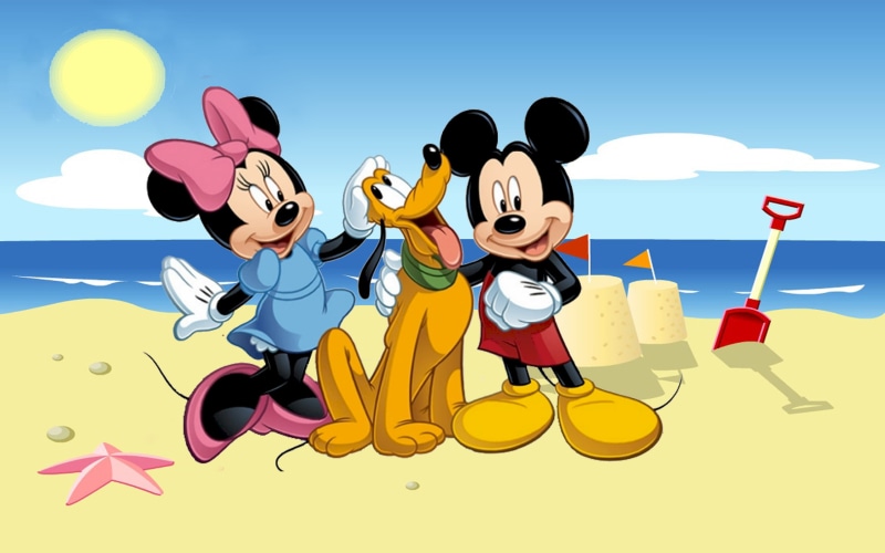 hd, 2K, beach, mickey, mouse, pluto, minnie, detskop, play, sand