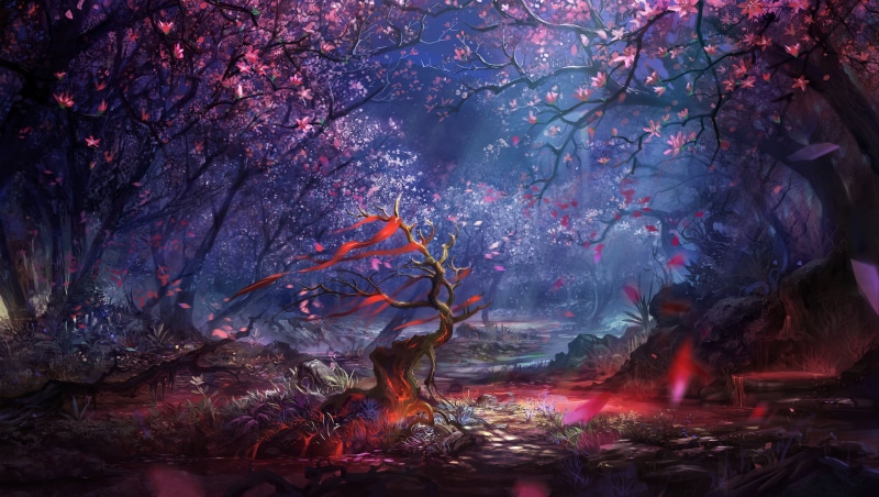 rocks, cherry, wood, 2K, Sakura, tree, little tree, stone, forest, blood, Ruler of the Land, stones, ribbons, Studying