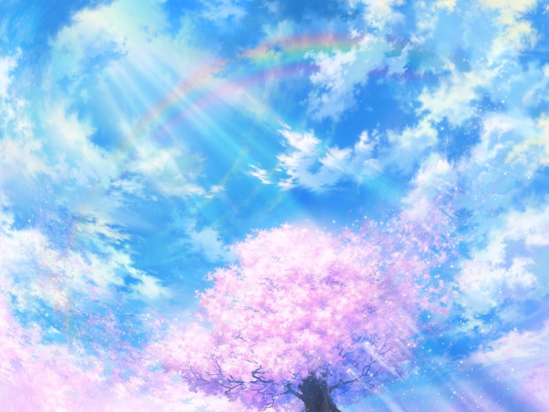 bright, space, scenics - nature, sky, full frame, painting, cloud - Sky, plant, low angle view, cloudscape, air, cherry, light, white, season, blue, abstract