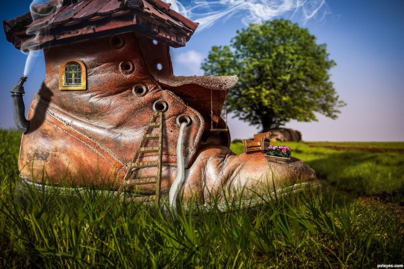 sky, swirls, domestic, lace, painting, plant, day, grass, sunlight, domestic animals, tree, depth of field, landscape, fantasy art, 5K, window, no people