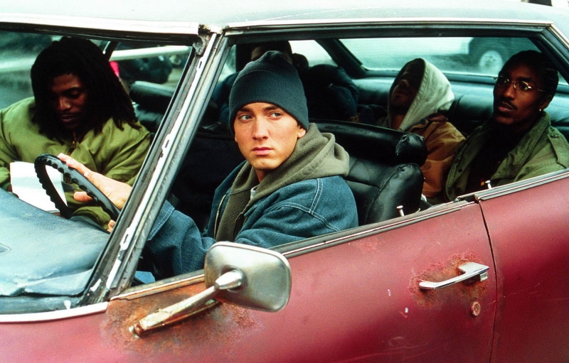 8 mile, young men, land vehicle, people, sitting, real people, males, motor vehicle, window, young women, 1080P, transportation, travel, group of people