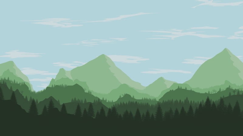 tranquil scene, travel destinations, Photoshop, tranquility, sky, no people, day, mountain peak, green, plant, tree, mountains, illustration, non-urban scene