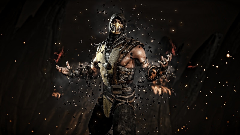 adult, black background, video games, mortal, young adult, men, three quarter length, lifestyles, people, indoors, warrior, front view, disguise, Mortal Kombat