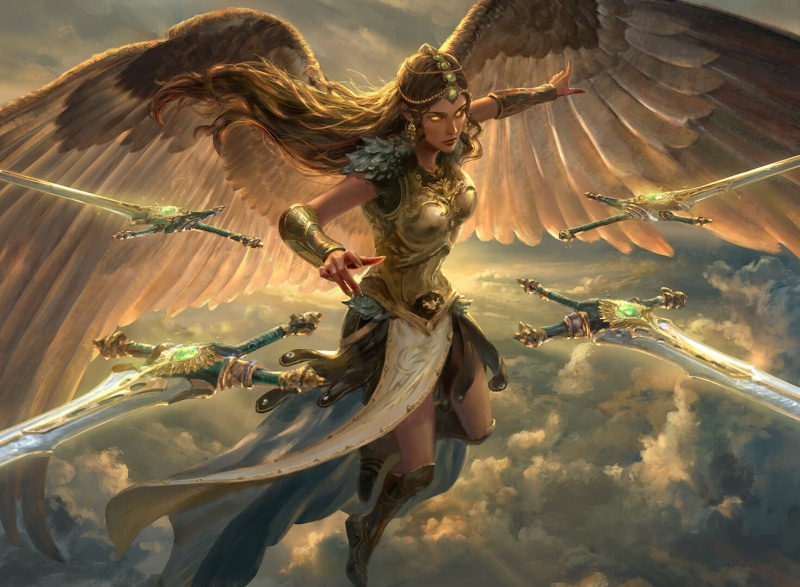 glowing eyes, wings, angel, artwork, fantasy art, 720P, long hair, fantasy girl, women, sword