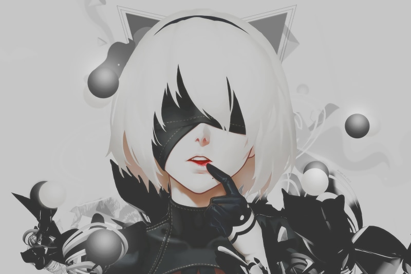 blindfold, NieR, digital art, DeviantArt, 2B (Nier: Automata), video games, Nier: Automata, white hair, anime girls, 1080P