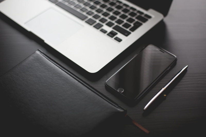modern, styled, black, computer equipment, diary, business, laptop, keyboard, devices, pC, technology, computer, iphone, computer key, indoors, pen, pro